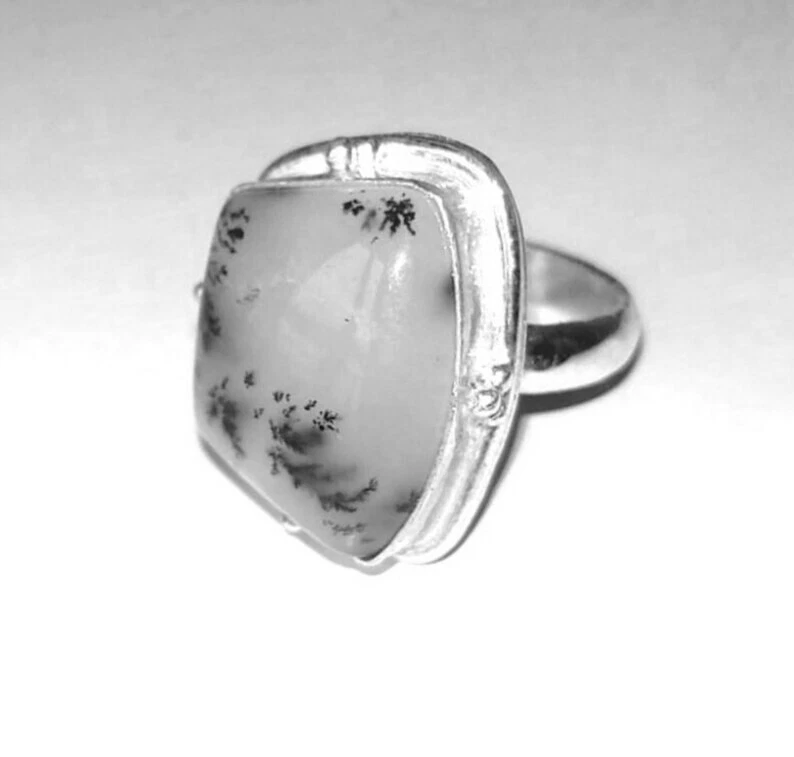 ANELLO DONNA ARGENTO MASSICCIO 925 CON AGATA DENDRITICA, REGALO ANELLO DI DESIGN - Immagine 3 di 4