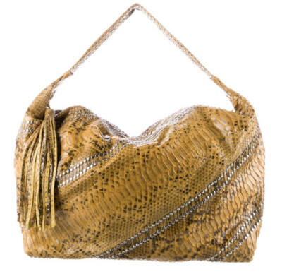 CARLOS FALCHI XL LARGE PYTHON SNAKESKIN STUDDED HOBO BAG