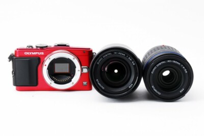 Olympus PEN E-PL6 16MP 14-42/40-150mm Lens Set Red [Exc+++] w/8GB
