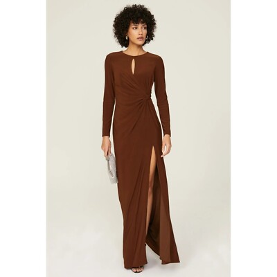 Ieena for Mac Duggal Chocolate Brown Keyhole Maxi Dress Sheath Gown Size 8  NWT | eBay