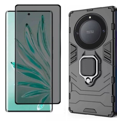 Ring Case + Tempered Glass Anti Spy For Honor 200 Lite / 200 Pro / 90 Lite