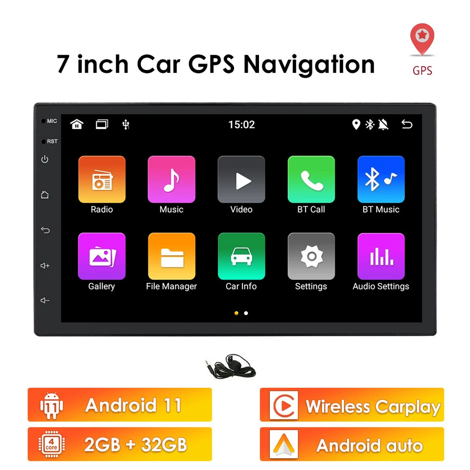 Android 11 Double Din 7" Car Stereo CarPlay Auto Radio GPS Navi WiFi FM 2+32GB - Image 4 of 4