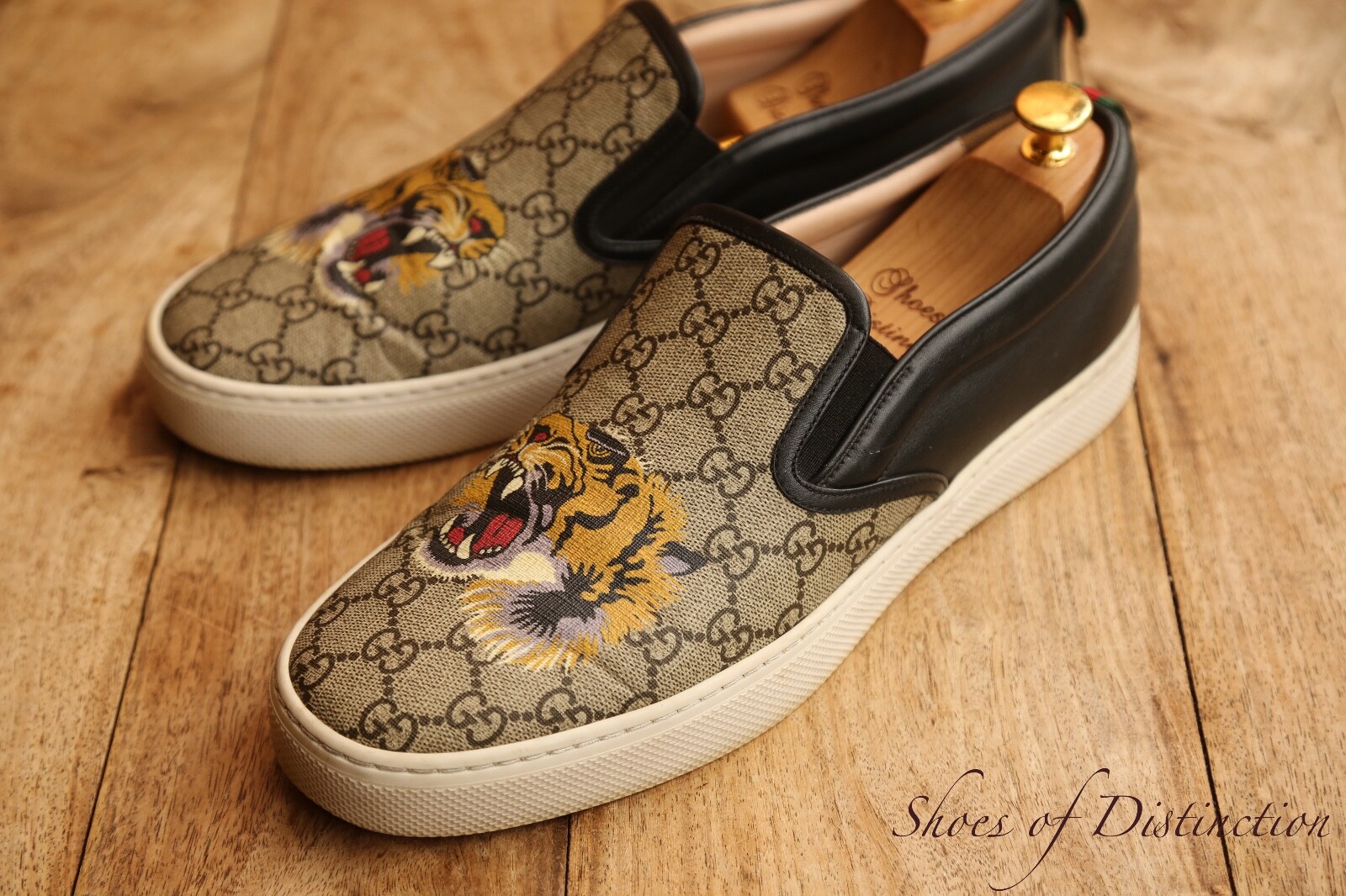 Gucci Black Leather GG Monogram Tiger 