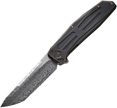 We Knife Shadowfire Black & Bronze Titanium Folding Damasteel Knife NEW