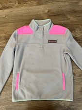 Vineyard Vines Fleece Jacket Girls Large Pink Gray 1/4 Snap Pullover New W/o Tag