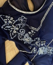 Swarovski Rhinestone Jazz Dance Competition Costume , Girl CM 8-10 Navy Blue L/S