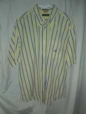 Nautica Stretch Classic Striped Mens 2XL XXL Short Sleeve Button up