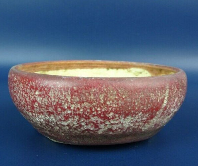 Japanese bonsai pot BIKO HORIE signed Wine red glazed Round Pre-owned φ3.7'' *938