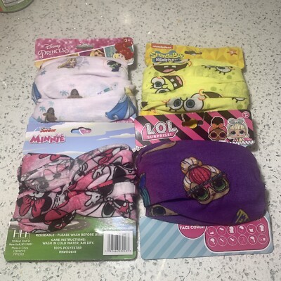 Lot 4 - Protective Face Cover Mask Children 3+ Minnie, Sponge Bob, Princess +