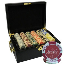 LOT DE JETONS DE POKER MRC POKER 500 PIÈCES 14 G MONTE CARLO MILLIONS AVEC ÉTUI EN ACAJOU
