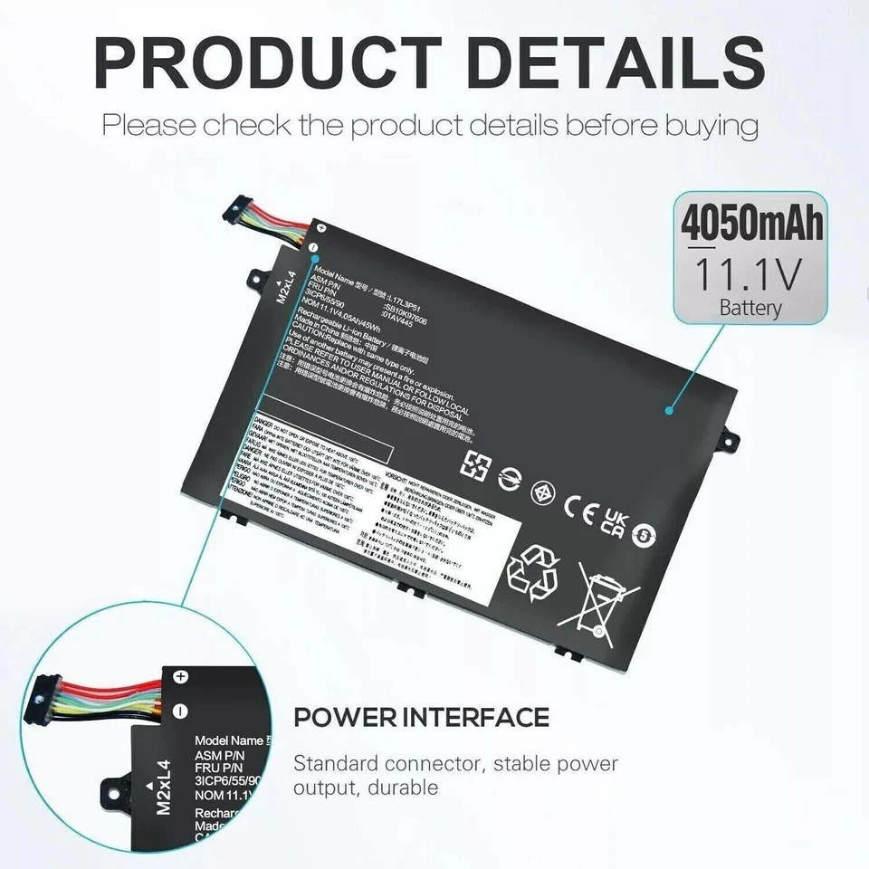 Batería NUEVA L17L3P51 para Lenovo ThinkPad E480 E485 E495 E580 E585 E490 E590 E595 Foto 3 de 4