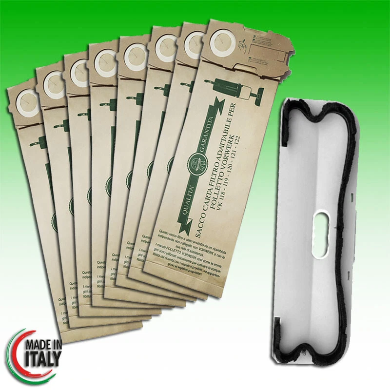 VORWERK FOLLETTO italy SACCHETTI FOLLETTO VK 120 VK 121 VK 122 16pz + SPAZZOLA