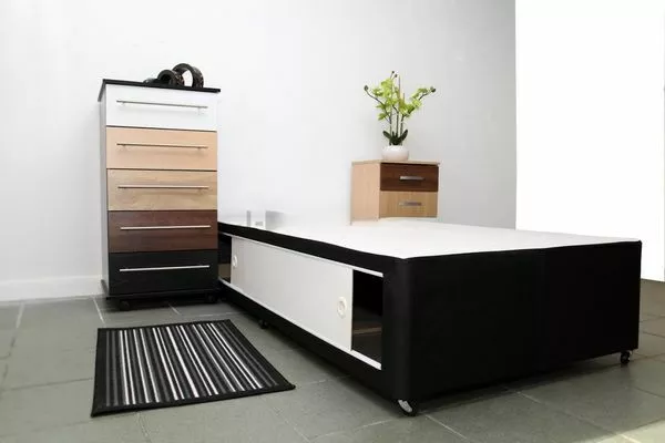 New 3ft Single Bed In Black Sliding Door Storage. No Mattress