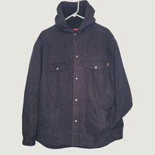 Craftsman Mens Large Black Hooded Canvas Work Jacket Fleece Lined Heavyweight