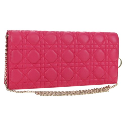 Christian Dior Lady Dior Chain Shoulder Bag Leather Pink Gold Auth bs35063SAM