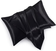Satin Pillowcases with Zipper  20x30  ,Queen Size Pillowcases Set of 2, Black
