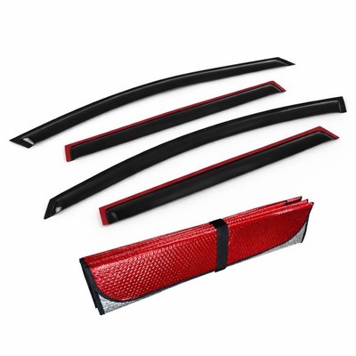 Window Visor Smoke + Red Sun Shade 5pcs For Volkswagen Golf / Rabbit / GTI / R32