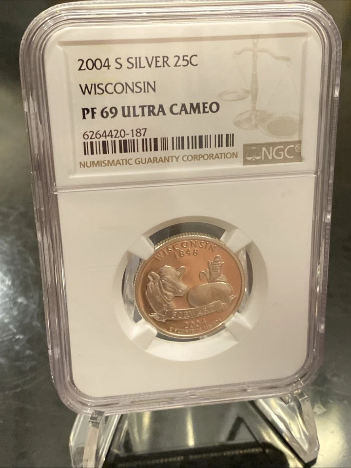 2004 S Wisconsin Quarter Proof Silver 25c Coin NGC PF 69 Ultra Cameo PR69 - Image 4 of 4