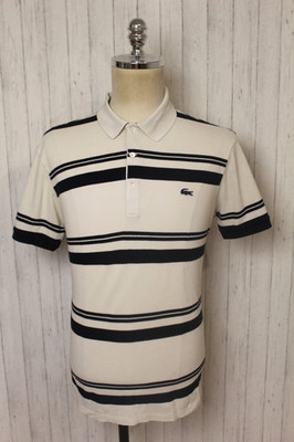 Mens Lacoste Short Sleeve Striped White Polo Shirt  Size S