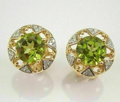 2Ct Round Cut Lab-Created Peridot Floral Omega Back Earrings 14K Two Gold Plated