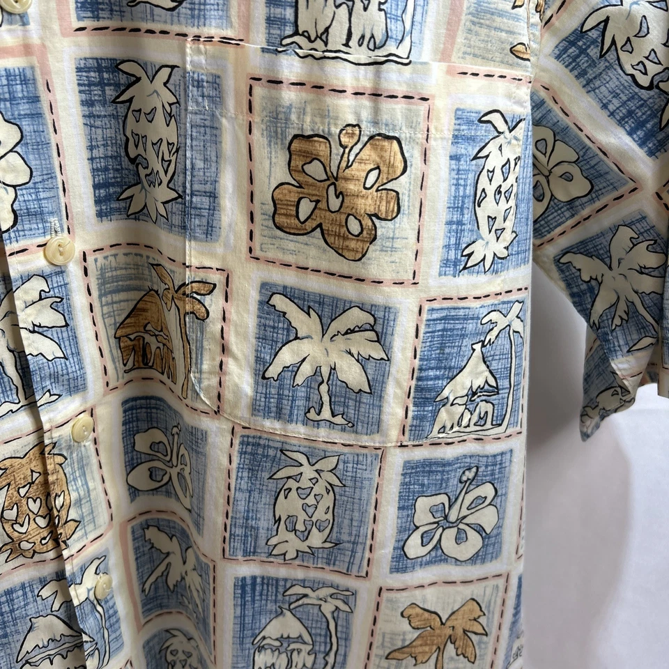 Camisa REYN SPOONER Para Hombre Azul Blanco Tostado Hawaiana Abotonada De Colección Talla Pequeña Foto 3 de 4