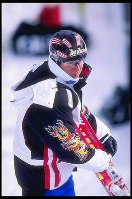 Jonny Moseley USA skis around after his jump at the World Cup Free- Old Photo