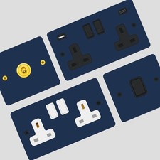 Flat Blue Sockets, Switches, Dimmers, Electrical Accessories