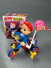 TIN LITHO WIND-UP Toy Bicycle Boy Balloon Works Great Korea Vintage Boxed