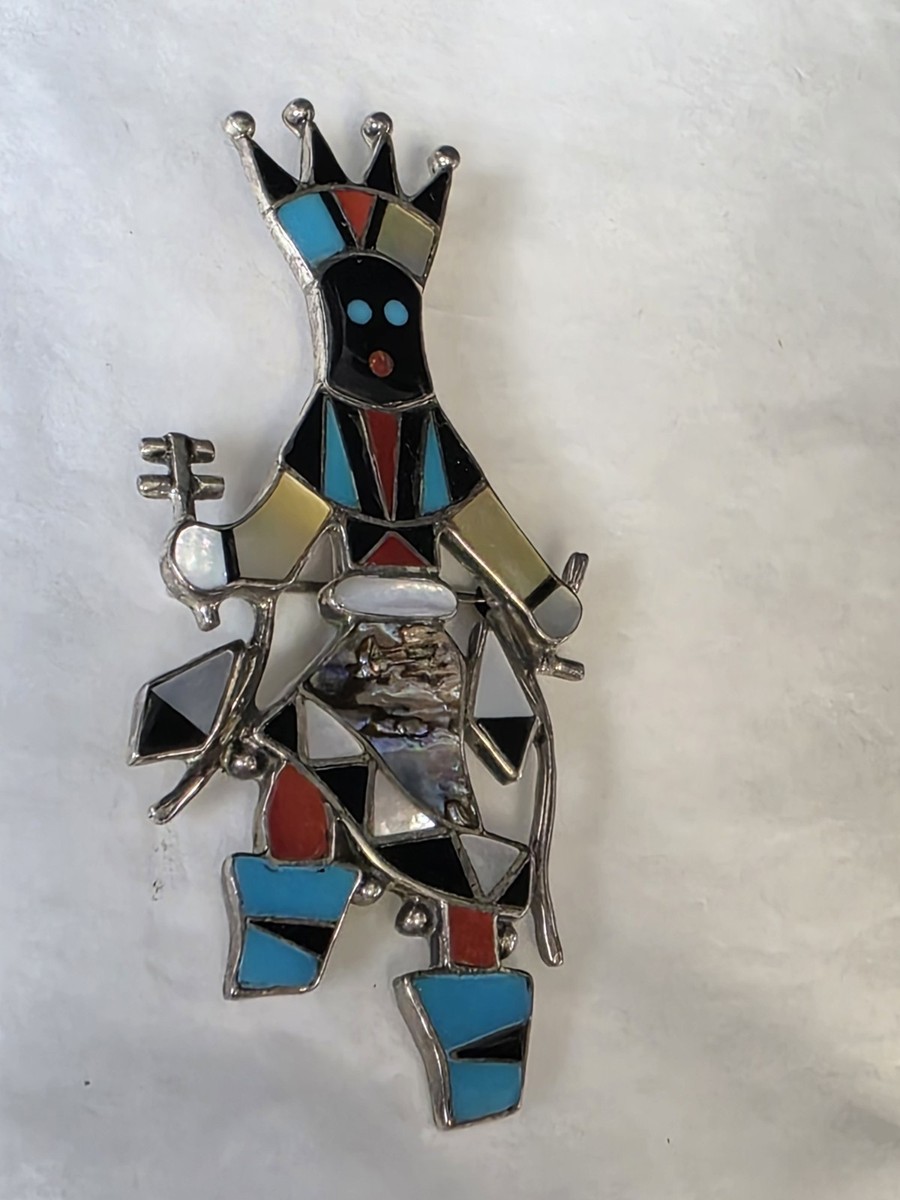 Vtg Zuni Apache Crown Dancer (Ga'an Dancer) Multistone Inlay