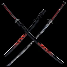 Black Red Full Tang Battle Ready Japanese Samurai Katana Sword 1095 Carbon Steel