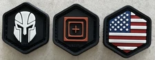 NEW SET OF 3 5.11 TACTICAL HEX GRID PATCH GLOWS IN THE DARK SPARTAN, FLAG, SCOPE
