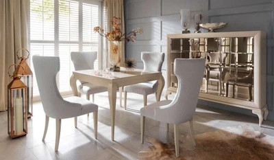 Esszimmer Esstisch Stuhl Essgruppe Essecke Stühle Luxus Weiß Kommode Set 6tlg - Bild 1 von 3
