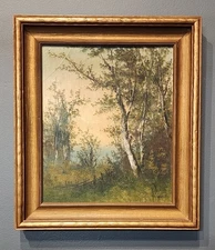 Imogene Robinson Morrell Original 1800s Oil Painting "Forest Fenceline" 16"x14"