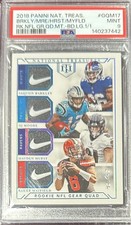 2018 National Treasures Saquon Barkley Moore Mayfield Nike Swoosh RC 1/1 PSA 9