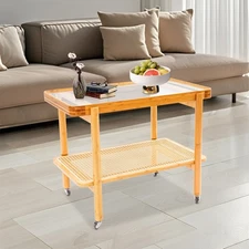 Bamboo Table Portable Sofa Side Table Coffee Table With Wheels Modern Storage