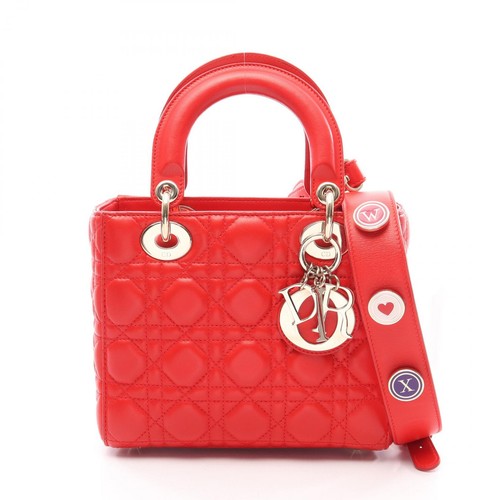 Dior LADY DIOR Small Cannage Shoulder Crossbody Handbag leather Red Used Women