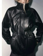 Zara Lederjacke Leder Parka Blogger Ysl Stil Schwarz XS S Leather Jacket Viral