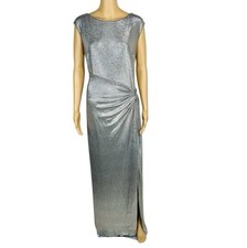 Lauren Ralph Lauren Evening Gown 14 Silver Metallic Embellished Quiet Luxury