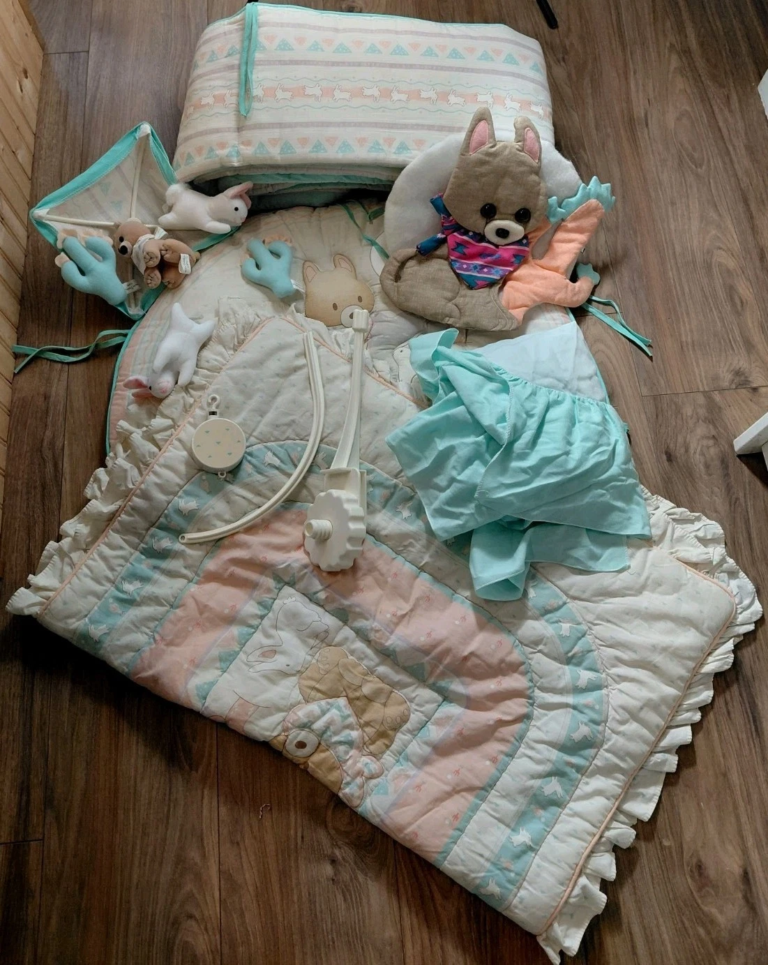 VTG 80s Judi S Southwest Nursery Crib Bedding Set Desert Cactus Rabbit