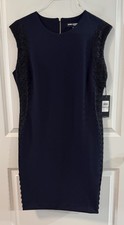 NEW Karl Lagerfeld Blue Sleeveless Dress Black Lace in Side Zip Size 12