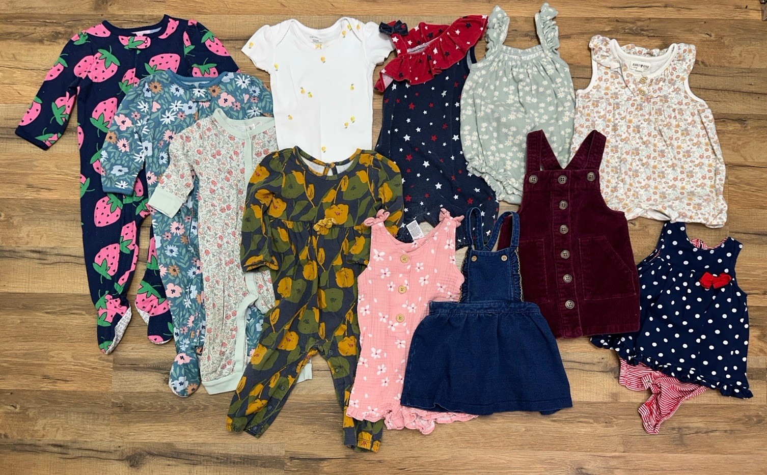12 Month Baby Girl LOT 12 Items Dress Sleeper Bodysuit Romper One Piece Spring 