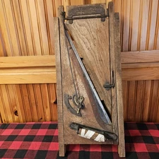 Antique C 1890 Arcadia Food Slicer Kitchen Tool  Cast Iron & Oak Wood Primitive 