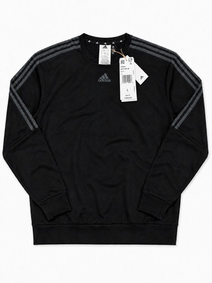 adidas Men's Long Sleeve 3-Stripe Fleece Crew Sweatshirt Black L HM2607 NWT