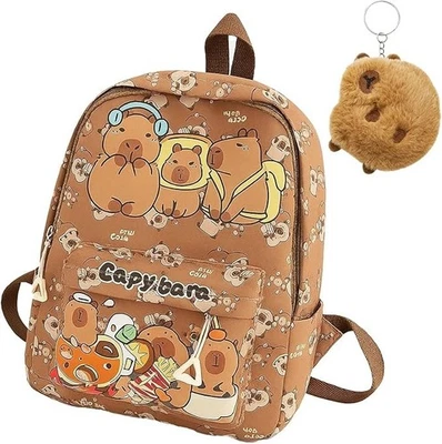RHZXD Capybara Backpack – Kawaii School Bag with Cute Capybara Keychain, Lightweigh