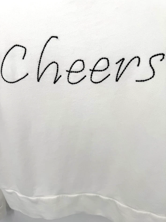 Sudadera bordada French Connection Cheers para mujer XS blanca algodón cuello redondo Foto 3 de 4