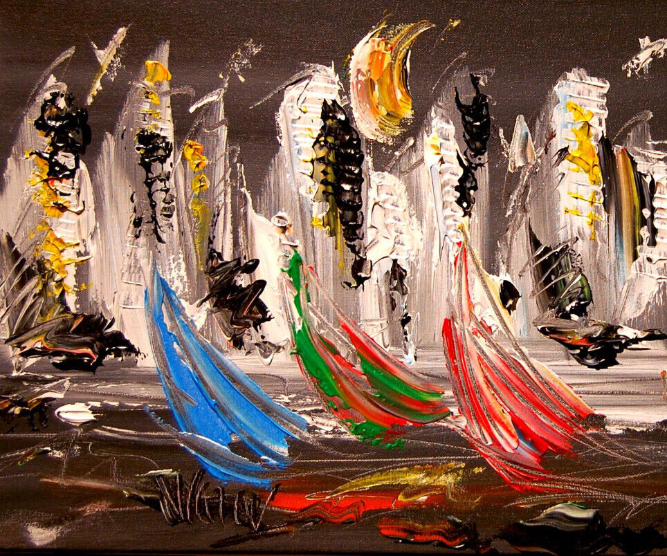 MANHATTAN  TIME   ABSTRACT ARTWORK DECO canvas painting  Original Oil Ph3int3