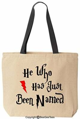He Who Has Just Been Named Wizard Reusable Canvas Funny Tote Bag (Black Handle)