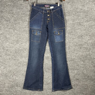 VINTAGE Y2K Bubblegum Low Rise Flare Bell Bottom Jeans Size 27x32 Stretch Denim
