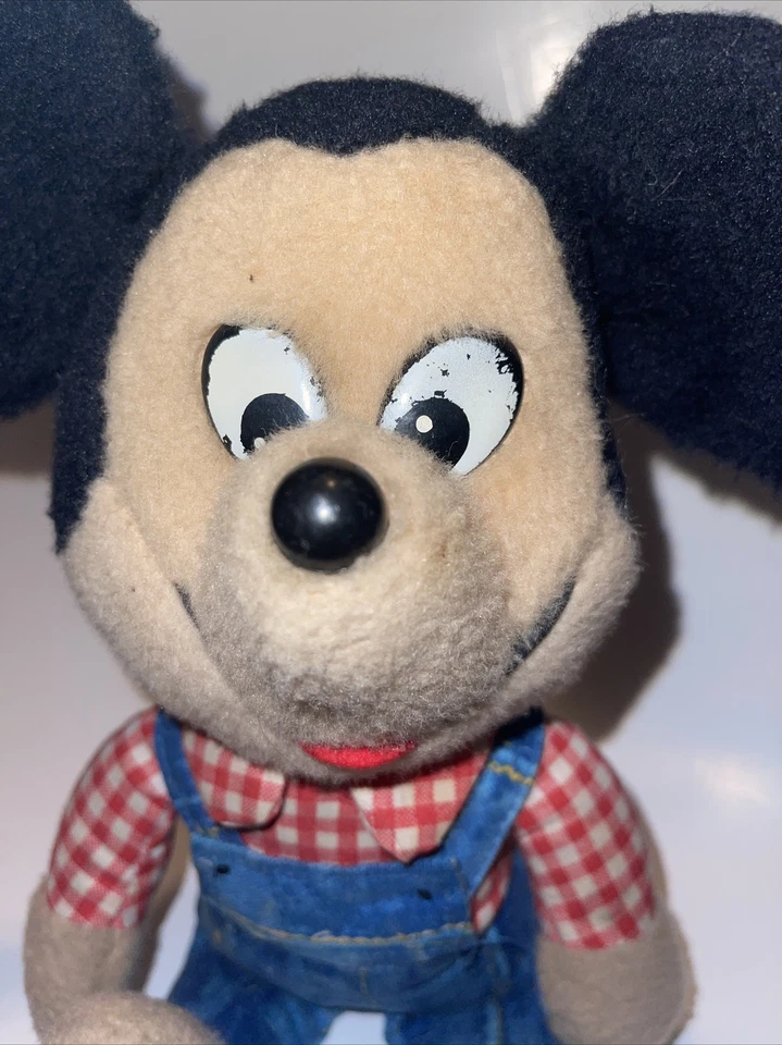 VTG Disney Knickerbocker MICKEY MOUSE Farmer Plush Overalls 1976 Stuffed Animal! - Image 2 of 4
