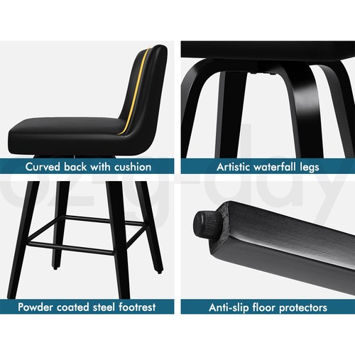 ALFORDSON 2x Swivel Bar Stools Bailey Kitchen Wooden Dining Chair ALL BLACK - Picture 9 of 12